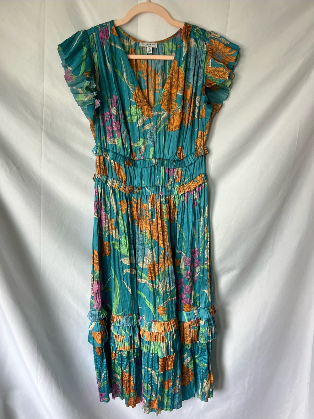 Women’s Anthropologie CURRENT AIR Botanical Floral Blue* Ruffle Maxi Dress